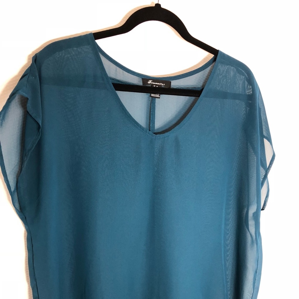 Forever21 Teal Sheer Sleeveless Blouse size M